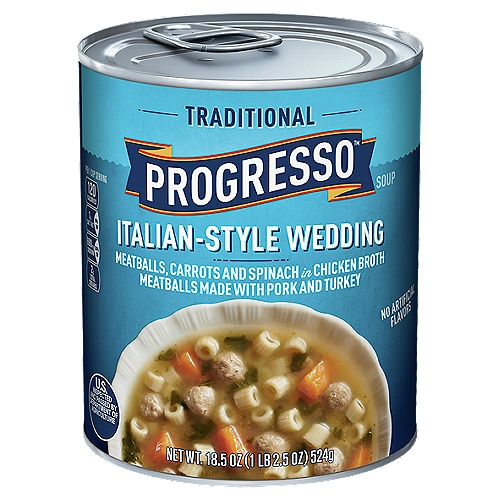 PROGRESSO Traditional Italian-Style Wedding Soup, 18.5 oz
Meatballs, Carrots and Spinach in Chicken Broth