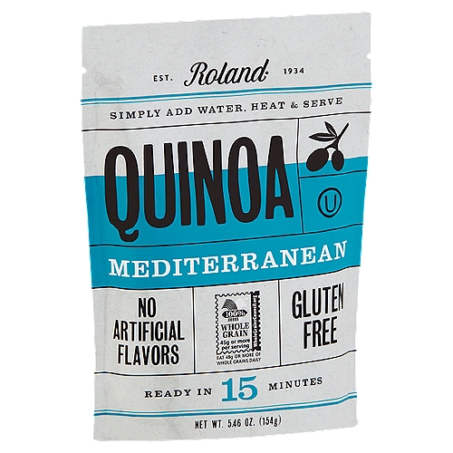 Roland Mediterranean Quinoa, 5.46 oz
Roland® Seasoned Quinoa is a delicious and convenient way to enjoy what is known as ''The Mother Grain''. Harvested for centuries high in the Andes Mountains of South America, Quinoa is a good source of protein and fiber. Our Quinoa can be enjoyed by itself or as a side dish to accompany any meal. Try this flavorful mix of garlic, bell peppers, onions, & lemon juice with meat or seafood at your next dinner!