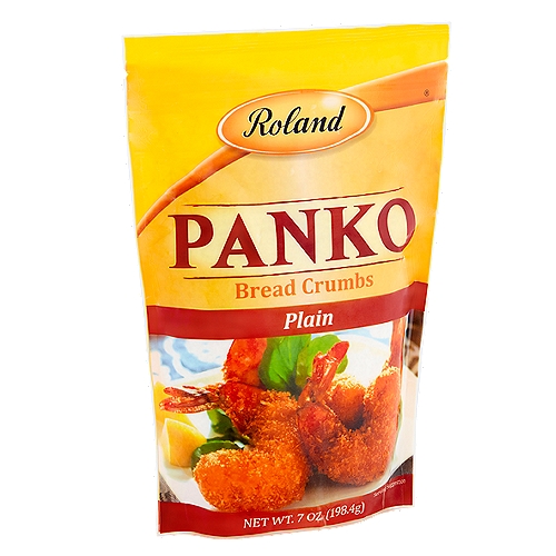 Roland Panko Plain Bread Crumbs, 7 oz
Panko (Pahn-ko), the Japanese breadcrumb, is coarser and lighter than ordinary breadcrumbs. When cooked, panko's color turns a rich golden brown and the texture becomes crisp and airy. These tender flakes are especially delicious when used as a coating for deep-fried seafood or sprinkled on top of a casserole for baking. The crunchy, sweet taste of panko can substitute for any recipe requiring breadcrumbs.