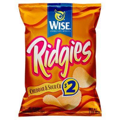 Wise Ridgies Cheddar & Sour Cream Flavored Ridged Potato Chips, 3 oz, 3 Ounce