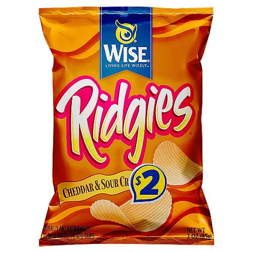 Wise Ridgies Cheddar & Sour Cream Flavored Ridged Potato Chips, 3 oz