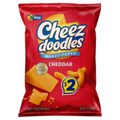 Wise Cheez Doodles Baked Puffs Cheddar Cheese Flavored Corn Snacks, 3.25 oz