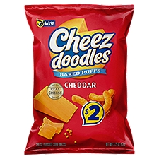 Wise Cheez Doodles Baked Puffs Cheddar Cheese Flavored Corn Snacks, 3.25 oz, 3.25 Ounce