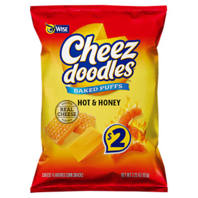Wise Cheez Doodles Baked Puffs Hot & Honey Cheese Flavored Corn Snacks, 3.25 oz