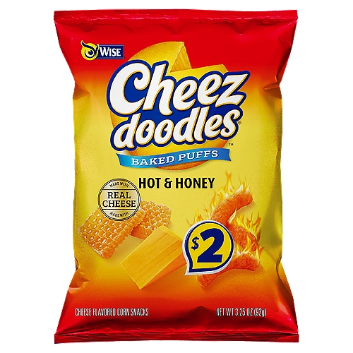 Wise Cheez Doodles Baked Puffs Hot & Honey Cheese Flavored Corn Snacks, 3.25 oz