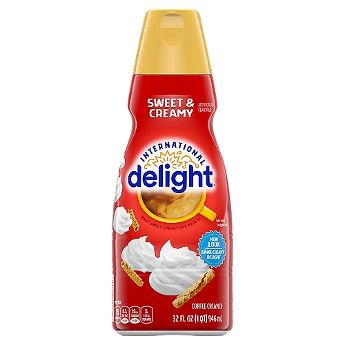 Wake up and smell the sweet life. New look, same creamy delight. International Delight Sweet & Creamy Coffee Creamer turns your cup of coffee into a cause for celebration. This creamer is both gluten- and lactose-free. It makes the perfect addition to any office or home. Surprise your coworkers or family with a bottle, and watch the room light up with delight.nFor over thirty years, International Delight has been making the world a tastier place, one cup of coffee at a time. Our coffee creamers come in over twenty different delicious flavors, including fat- and sugar-free varieties, and we now offer a wide selection of iced coffees, as well. We believe that there's an art to concocting the perfect cup of coffee, and we want every sip you take to be a masterpiece of flavor. Welcome to Creamer Nation.