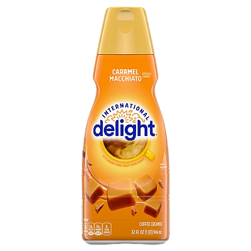 Bring your coffee to life with a swirl of rich caramel flavor. International Delight Caramel Macchiato Coffee Creamer brings the taste of the coffeehouse to your home—and transforms your cup of coffee into a world of fantastic flavor. This creamer is both gluten- and lactose-free. It makes the perfect addition to any office or home. Surprise your coworkers or family with a bottle, and watch the room light up with delight.nFor over thirty years, International Delight has been making the world a tastier place, one cup of coffee at a time. Our coffee creamers come in over twenty different delicious flavors, including fat- and sugar-free varieties, and we now offer a wide selection of iced coffees, as well. We believe that there's an art to concocting the perfect cup of coffee, and we want every sip you take to be a masterpiece of flavor. Welcome to Creamer Nation.