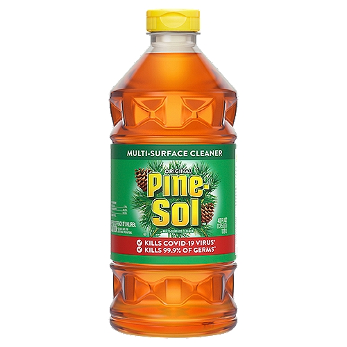 Pine-Sol Original Multi-Surface Cleaner, 40 fl oz
Kills Covid-19 Virus✧
✧Kills SARS-CoV-2 on hard, nonporous surfaces

Kills 99.9% of Germs*
*Salmonella enterica, Staphylococcus aureus and Influenza A virus