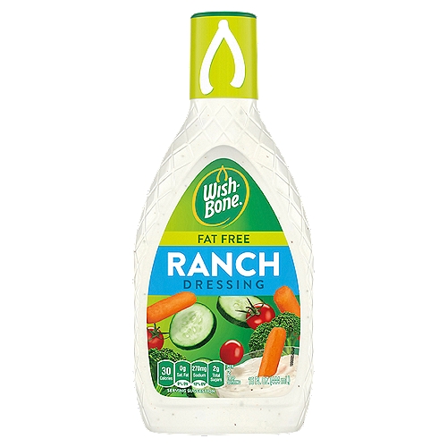 Wish-Bone Fat Free Ranch Dressing, 15 fl oz
All the Flavor You Could Wish for
Sacrifice fat, not flavor, with this craveable adaptation of our creamy classic, loaded with savory flavors like onion, garlic, & black pepper.