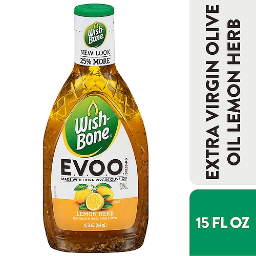 Wish-Bone Lemon Herb Vinaigrette Dressing, 15 fl oz
All the Flavor You Could Wish for
Extra virgin olive oil and sweet, tangy lemon are balanced by a hint of parsley to brighten and amplify this match made in flavor heaven.