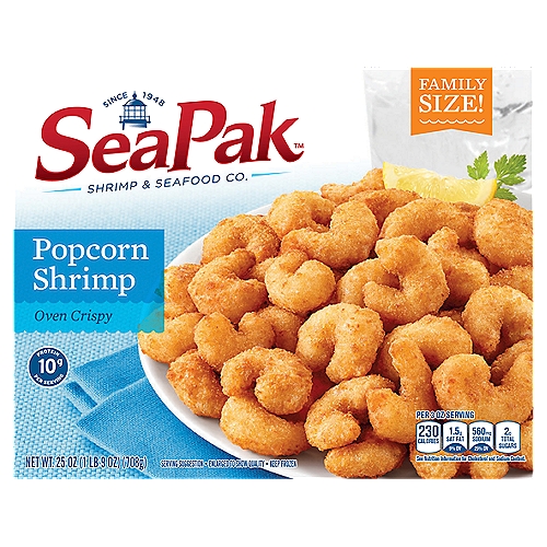 SeaPak Oven Crispy Popcorn Shrimp Family Size, 25 oz