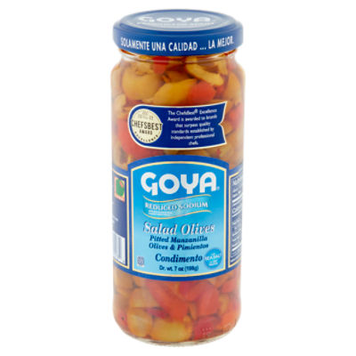 Goya Reduce Sodium Pitted Manzanilla Olives & Pimientos Salad Olives, 7 oz