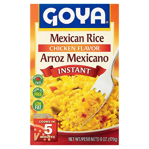 Goya Instant Chicken Flavor Mexican Rice, 6 oz
Add the authentic flavor of Goya® Instant Mexican Rice to any meal - fast! Precooked long grain rice is seasoned with a medley of corn, onion, peppers and chicken flavor. Goya® Mexican Rice goes great with Mexican dishes, like tacos and refried beans. It's the perfect pair for your favorite meat, chicken and seafood recipes, too!
Goya® Instant Mexican Rice: Authentic, homemade taste...but ready when you are!