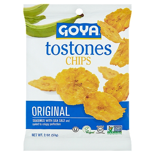 Goya Original Tostones Chips, 2 oz
They Look Like Bananas, But They're Not!
Crunchy like potato chips but a little nuttier in flavor, tostones chips are a fresh way to mix up your all-too-familiar snacking habits! They might even become your chip-of-choice!