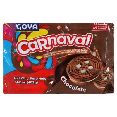 Goya Carnaval Vanilla Flavored Cream Chocolate Sandwich Cookies, 12 count, 14.2 oz