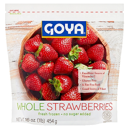 Goya Whole Strawberries, 16 oz
Enjoy your favorite fruit, all year long! Goya® Whole Strawberries is full of whole ruby-red strawberries that are picked at the peak of ripeness to ensure the best quality possible. Each strawberry is quickly fresh-frozen to retain its natural flavor, texture and nutrition.