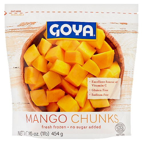 Enjoy this tropical fruit, all year long! Goya® Mango Chunks are full of wholesome pieces of mango that are picked at the peak of ripeness to ensure the best quality possible. Goya® Mango Chunks are quickly fresh-frozen to retain its natural flavor, texture and nutrition.