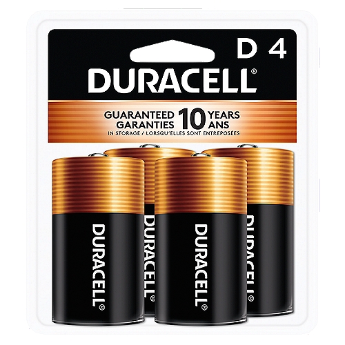 Duracell 1.5 V D Alkaline Batteries, 2 count
Duracell Coppertop all-purpose alkaline batteries are not only dependable, also long-lasting. You can take comfort in a 10-year guarantee (5-year guarantee for 9V) in storage. Great for many of the devices you use on a daily basis. And from storm season to medical needs to the holidays, Duracell is the #1 trusted battery brand so you know a battery you can trust. Duracell D Batteries: The Duracell Coppertop D alkaline battery is designed for use in household items like remotes, toys, and more. Duracell guarantees these batteries against defects in material and workmanship. Should any device be damaged due to a battery defect, we will repair or replace it at our option. Long Lasting Power: Duracell alkaline batteries are designed and developed for long lasting performance. Guaranteed for 10 years in Storage: Duracell D alkaline batteries provide durable value because they are guaranteed for 10 years in storage. #1 Trusted Battery Brand: Duracell Coppertop are available in Double A (AA), Triple A (AAA), C, D and 9V sizes.
