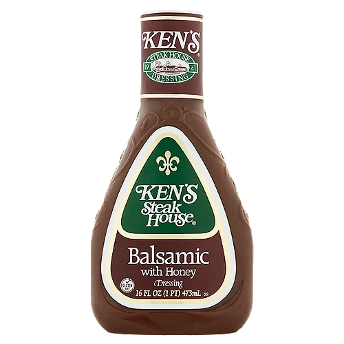 Ken's Steak House Balsamic with Honey Dressing, 16 fl oz
The flavor of pure honey and rich balsamic vinegar imported from Modena, Italy combine for a uniquely creamy, smooth adaptation of a classic dressing recipe.