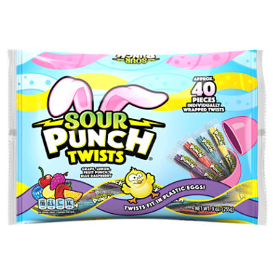Sour Punch Twists Grape, Lemon, Fruit Punch, Blue Raspberry Flavored Candy, 40 count, 9 oz