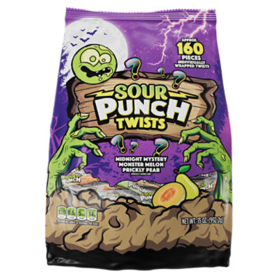 Sour Punch Twists Midnight Mystery Monster Melon Prickly Pear Flavored Candy, 160 count, 35 oz