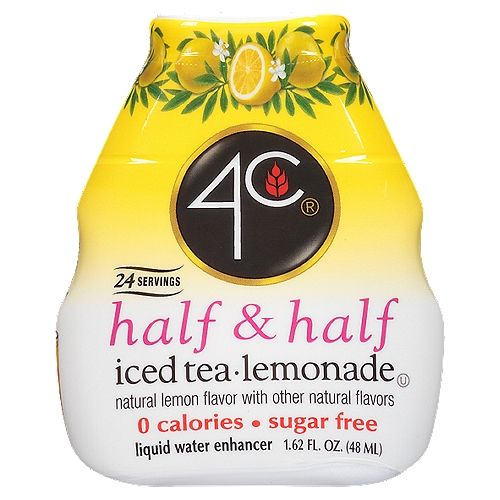 4C Iced Tea Lemonade Half & Half Liquid Water Enhancer, 1.62 fl oz
sugar free, 24 servings in each easy-to-squeeze bottle, designed to “squeeze'' only when you press to make sure there's no leaking. Kosher
