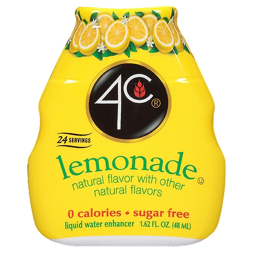 4C Lemonade Liquid Water Enhancer, 1.62 fl oz
sugar free, 24 servings in each easy-to-squeeze bottle, designed to “squeeze'' only when you press to make sure there's no leaking. Kosher