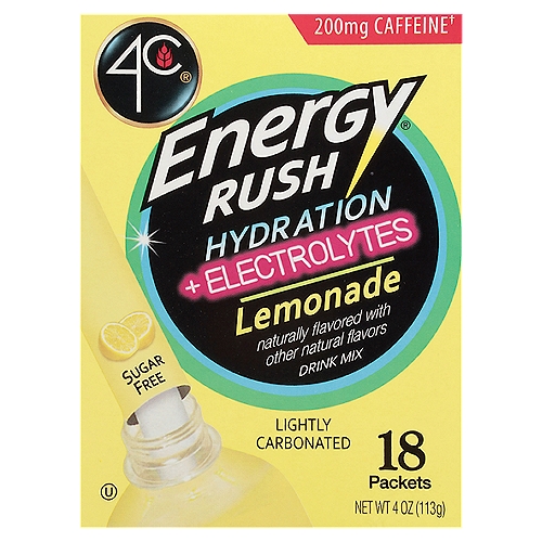 4C Energy Rush PSD with Electrolytes Lemonade Stix, 18 ct