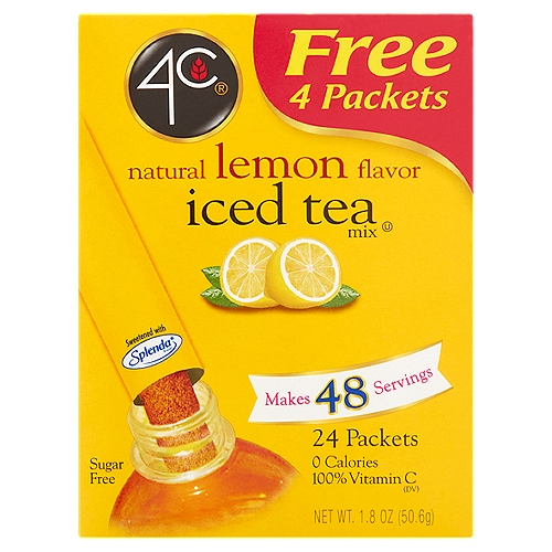 4C Totally Light® Tea 2 Go® Natural Lemon Flavor Iced Tea Mix, 24 count, 1.8 oz