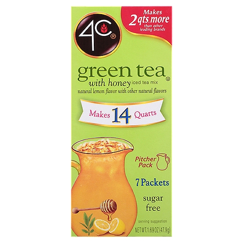 4C Green Tea with Honey Iced Tea Mix, 7 count, 1.69 oz
sugar free, 5 Calories and have 100% Vitamin C. Each box makes 14 quarts, containing 7 delicious packets. Kosher