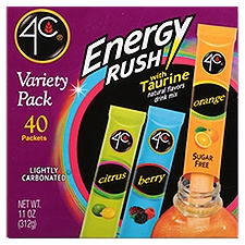 4C Sugar Free Citrus Berry Orange Energy Rush with Taurine Drink Mix Variety Pack, 40 count, 11 oz