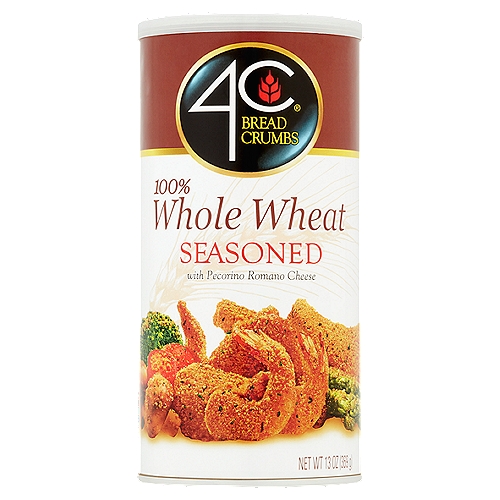 100% Whole Wheat Seasoned Bread Crumbs are the perfect way to add whole grain goodness to all your recipes... seasoned with our uniquely balanced blend of herbs, spices and 100% imported Pecorino Romano cheese. Enjoy foods prepared with 4C 100% Whole Wheat Seasoned Bread Crumbs as part of your plan for healthful eating.