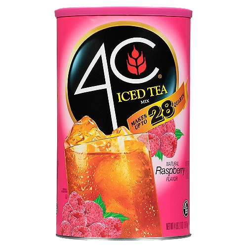 4C Natural Raspberry Flavor Iced Tea Mix, 4 lb
sweetened with real sugar and has 100% Vitamin C. Makes up to 28 quarts and is packed in an easy-open canister complete with a measuring scoop, kosher
