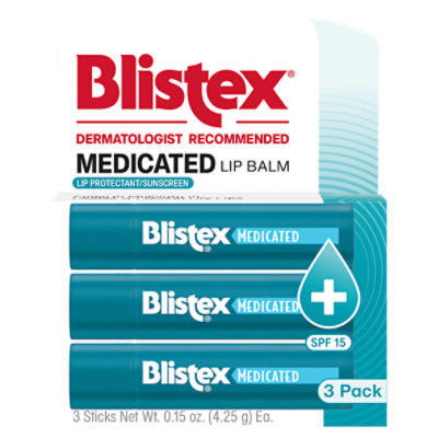 Blistex Medicated Lip Balm, SPF 15, 3 Count, 0.15 oz, 0.45 Ounce