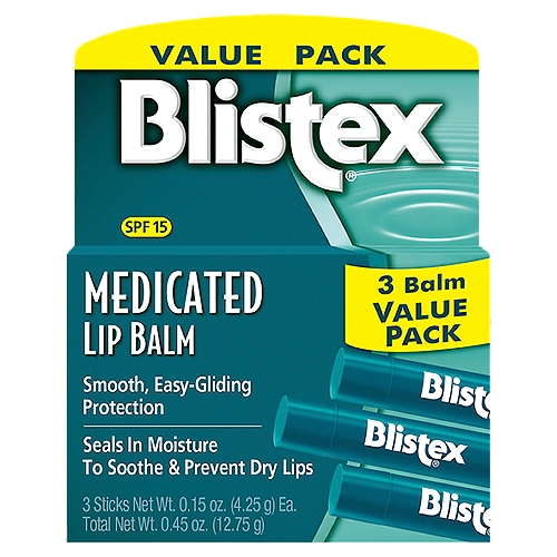 Blistex Medicated Lip Balm Value Pack, SPF 15, 0.15 oz, 3 count