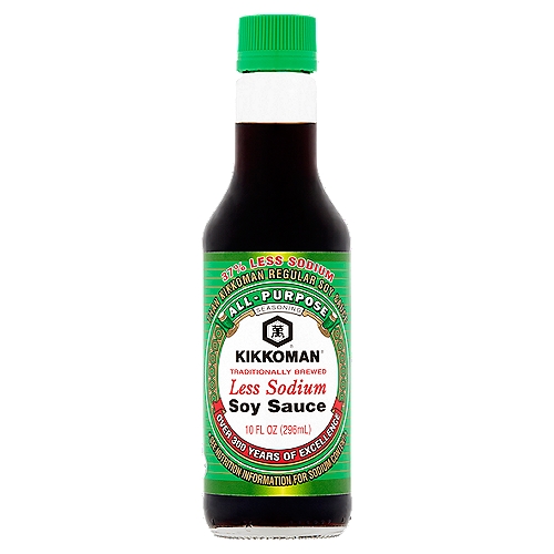 Kikkoman All-Purpose Seasoning Less Sodium Soy Sauce, 10 fl oz
Kikkoman Less Sodium Soy Sauce contains 575 mg of sodium per serving, compared to 920 mg in our regular soy sauce. Use Kikkoman Less Sodium Soy Sauce as you would our regular Soy Sauce; for basting, marinating, as an ingredient in sauces, vegetables, stews and soups.