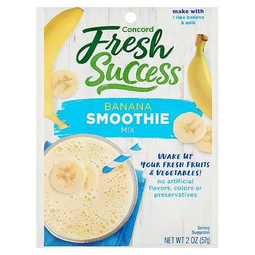Concord Fresh Success Banana Smoothie Mix, 2 oz
Wake up your fresh fruits & vegetables!

Delight your family and show your favorite fruits & veggies some love with our delicious and fun smoothie mixes.