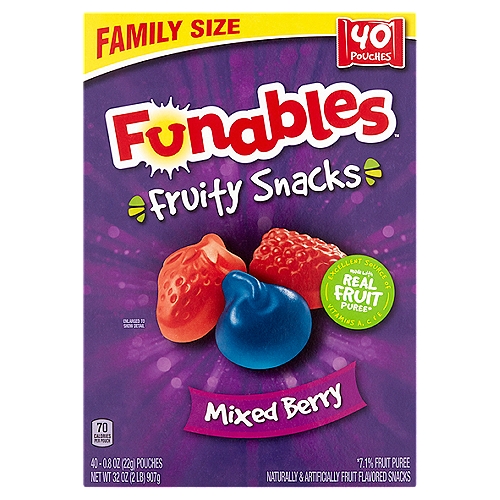 Funables Mixed Berry Fruity Snacks Family Size, 0.8 oz, 40 count