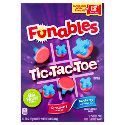 Funables TicTacToe Fruit Flavored Snacks, 0.8 oz, 18 count