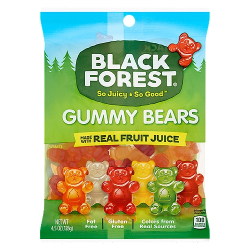 Black Forest Gummy Bears, 4.5 oz
Real Juice = Real Delicious
These soft and delicious gummies are so juicy and so good. That's because they're made with real fruit juice and colors from real sources. They're also fat free and come in a variety of great fruity flavors.