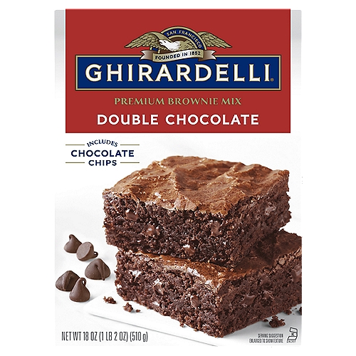 GHIRARDELLI Premium Double Chocolate Brownie Mix, 18 oz
GHIRARDELLI Double Chocolate Brownie Mix pairs GHIRARDELLI chocolate chips and rich cocoa to create the perfect easy-to-prepare dessert. The luxuriously deep flavor and smooth texture of GHIRARDELLI premium chocolate is the secret to our mouthwatering premium mixes. Each order contains one 18-ounce box.
