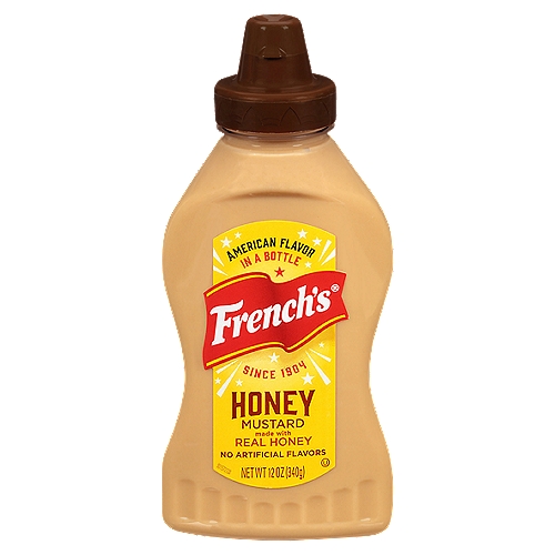 French's Honey Mustard, 12 oz
What is it that makes French's® Honey Mustard so incredibly delish? Real honey. Crafted from the finest-grade mustard seeds and blended perfectly smooth, this is a mustard even people who don't like mustard (gasp!) love.

Spread onto your favorite sandwiches. Whisk into vinaigrettes and marinades. The sweet-forward flavor of French's Honey Mustard is irresistible. And its flavor you can feel good about sharing with your family - no artificial flavors, colorants, dyes or high-fructose corn syrup here.