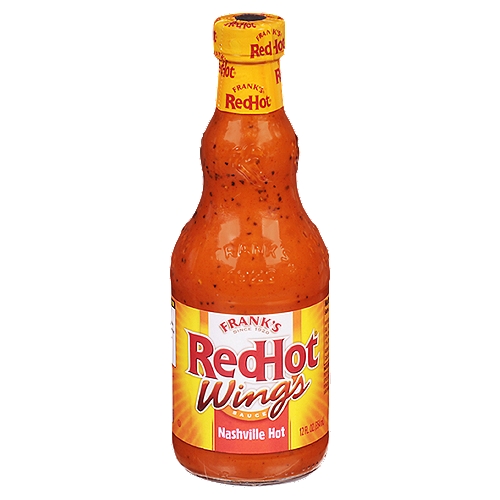 Frank's RedHot Nashville Hot Wing Sauce , 12 fl oz
We took everything that's “SO HOT'' about trendy Nashville Hot Chicken and put it in a bottle to create Frank's RedHot Nashville Hot Wings Sauce. Perfect for dousing chicken wings with that party-ready, red-hot, extra hot sauce heat, with a touch of sweet. Our Nashville Wings Sauce lets you live your spiciest life ever! It gets its flavorful heat and spice from aged cayenne peppers blended with sweet molasses and savory garlic and onion. Just pour over chicken wings for finger-licking, lip-smacking, spicy hot wings. Of course, it's also perfect for saucing fried chicken or boneless chicken for extra spicy chicken sandwiches. A hint of Nashville hot sauce dials up the heat for game day tailgate and backyard potluck favorites like chili, meatballs and Buffalo Chicken Dip.
