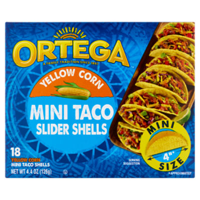 Ortega Yellow Corn Mini Taco Slider Shells Mini Size, 18 count, 4.4 oz