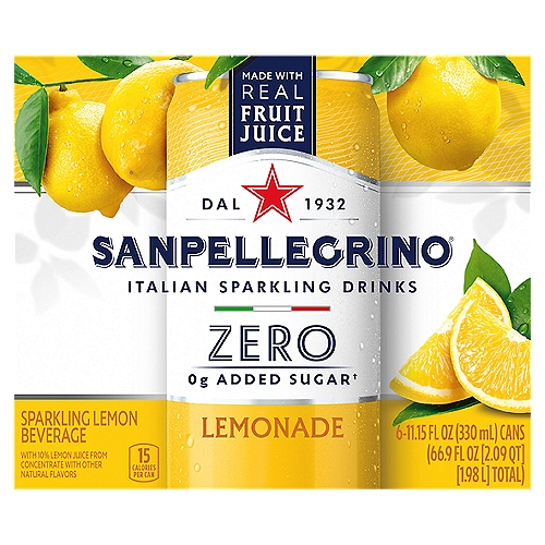 Sanpellegrino Zero Lemonade Sparkling Lemon Beverage, 6 count, 11.15 fl oz