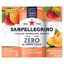 Sanpellegrino Zero Sparkling Peach & Clementine Beverage, 6 count, 11.15 fl oz
