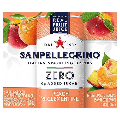 Sanpellegrino Zero Sparkling Peach & Clementine Beverage, 6 count, 11.15 fl oz