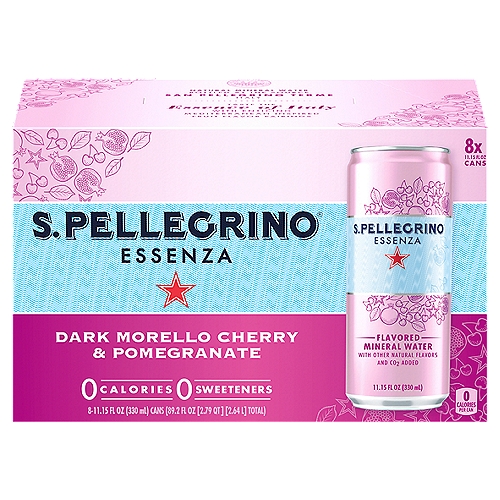 S. Pellegrino Essenza Dark Morello Cherry & Pomegranate Mineral Water, 11.15 fl oz, 8 count