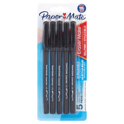 Paper Mate Eraser Mate 1.0mm Medium Ballpoint Pens, 5 count