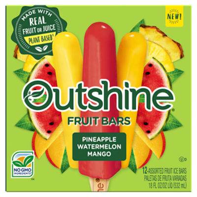 Outshine Pineapple Watermelon Mango Assorted Fruit Ice Bars, 12 count, 18 fl oz